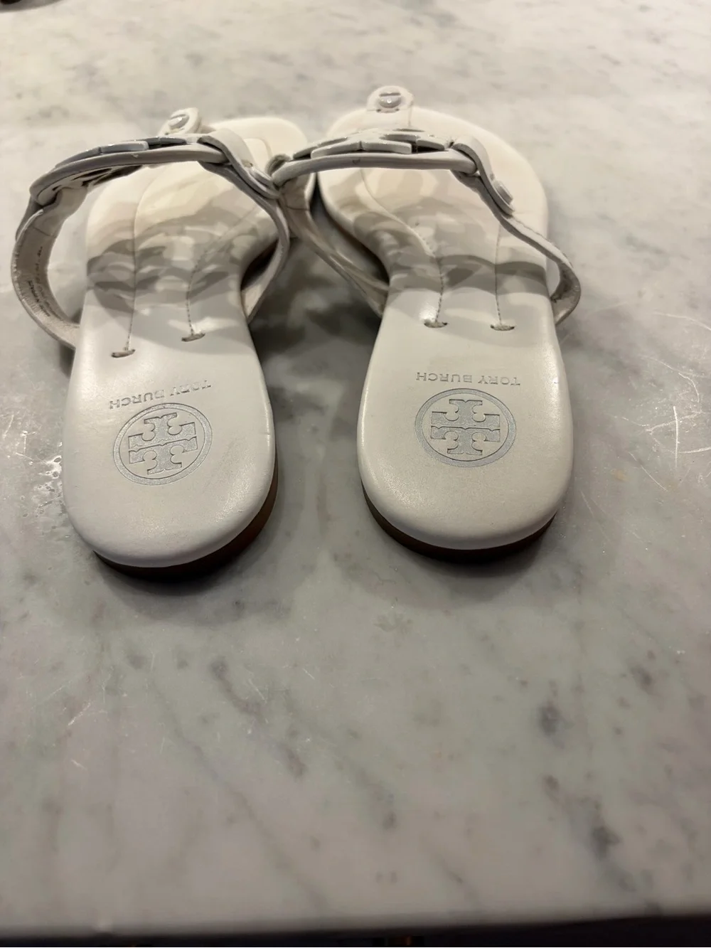 Tory Burch White Logo Thong Sandals Size 4